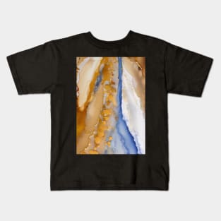 Blue and Gold abstract art Kids T-Shirt